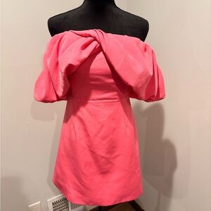 Off-Shoulder Pink Cocktail Dress with Statement Puff Sleeves